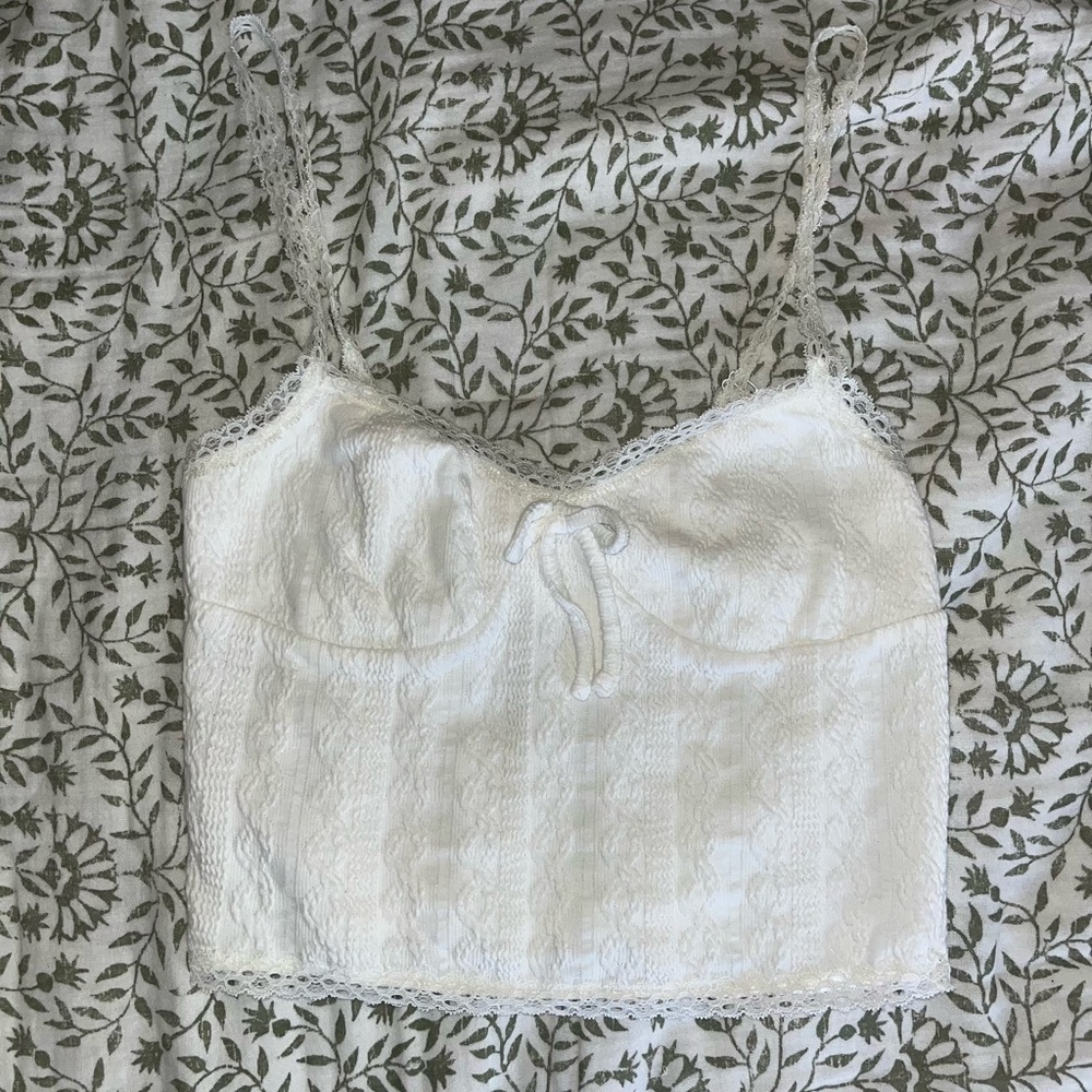 Aeropostale White Lace-Trim Cami Tank Top
